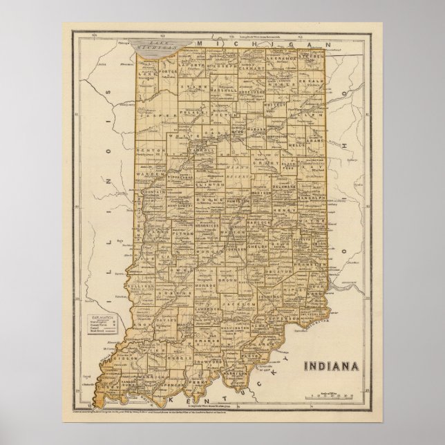 Póster Mapa del Atlas de Indiana (Frente)
