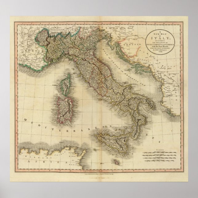 Póster Mapa del Atlas de Italia (Frente)