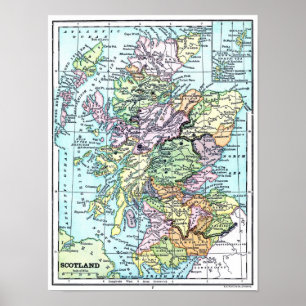 Póster Mapa del Atlas de la Vintage - Escocia