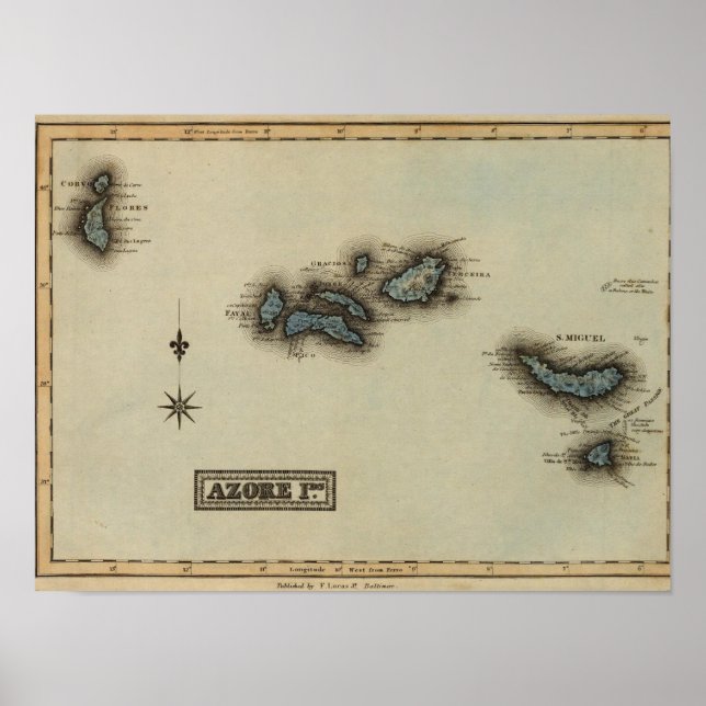 Póster Mapa del Atlas de las Islas Azores (Frente)