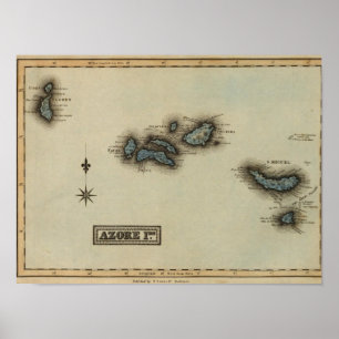 Póster Mapa del atlas de las islas de Azore