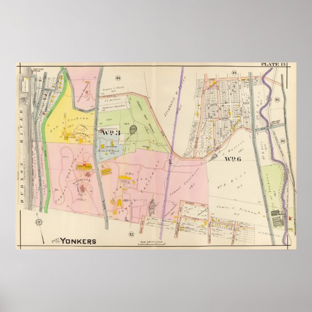 Póster Mapa del Atlas de los Yonkers en Nueva York (Frente)