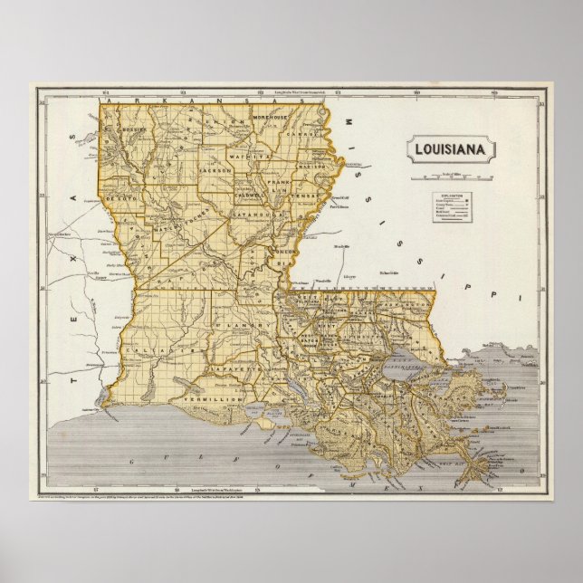 Póster Mapa del Atlas de Louisiana (Frente)