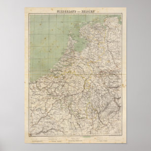 Póster Mapa del atlas de Países Bajos y de Bélgica