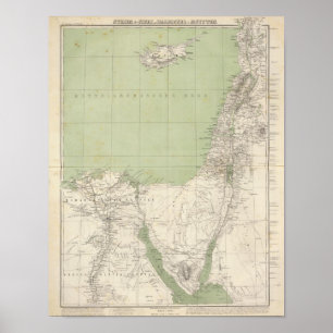 Póster Mapa del atlas de Sinaí, Egipto, Siria