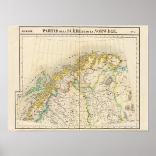 Póster Mapa del atlas de Suecia, Noruega