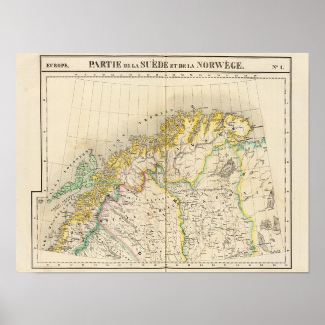 Póster Mapa del Atlas de Suecia y Noruega (Frente)