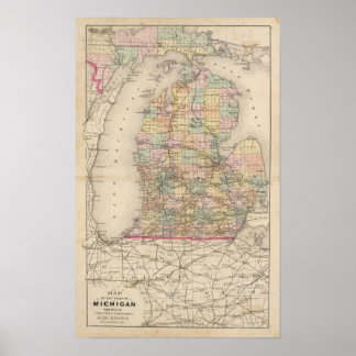 Póster Mapa del Atlas del Estado de Michigan