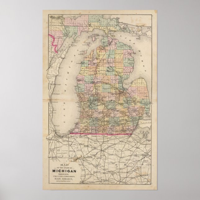 Póster Mapa del Atlas del Estado de Michigan (Frente)