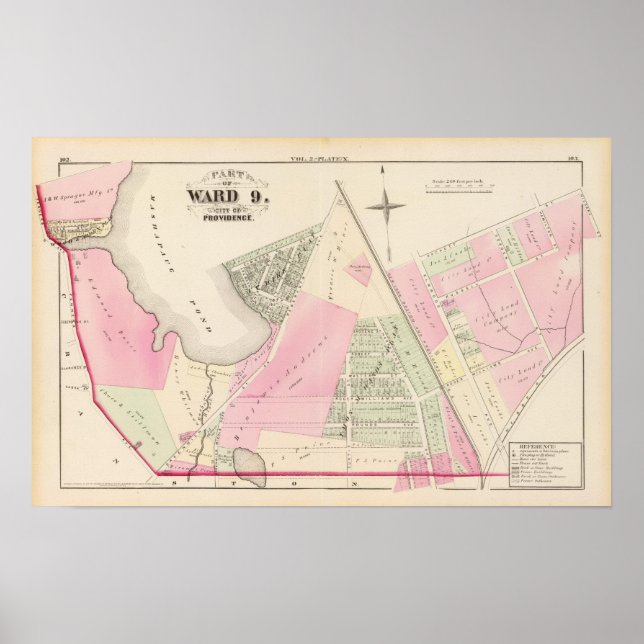 Póster Mapa del Atlas Mashapaug Pond y Cranston (Frente)