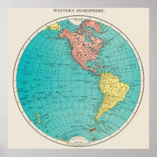 Póster Mapa del Atlas Mundial del Hemisferio Occidental