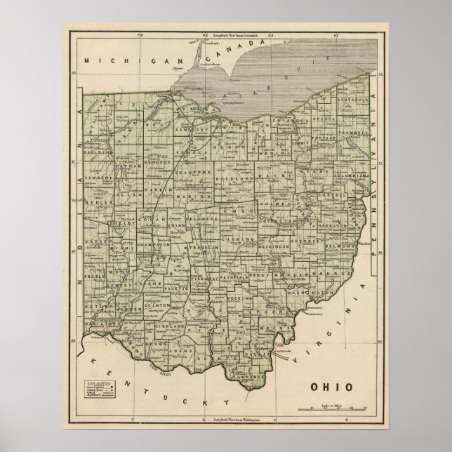 Póster Mapa del Atlas Ohio (Frente)