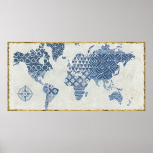 Póster Mapa del batik de los azules añiles del mundo