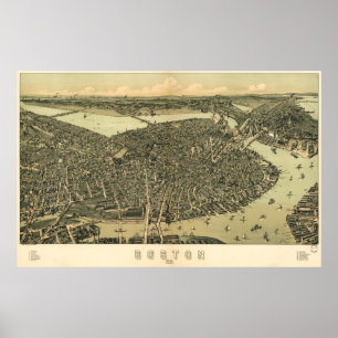 Póster Mapa del birdseye de Boston - 1899 (caminante)