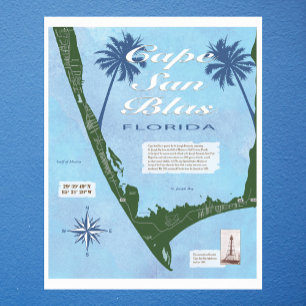 Póster Mapa del Cabo de San Blas Florida