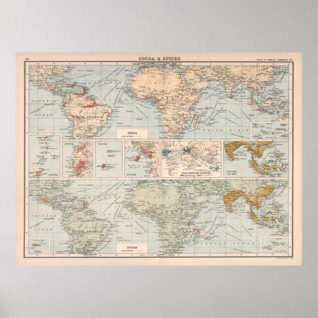 Póster Mapa del cacao y las especias del mundo antiguo (1 (Frente)