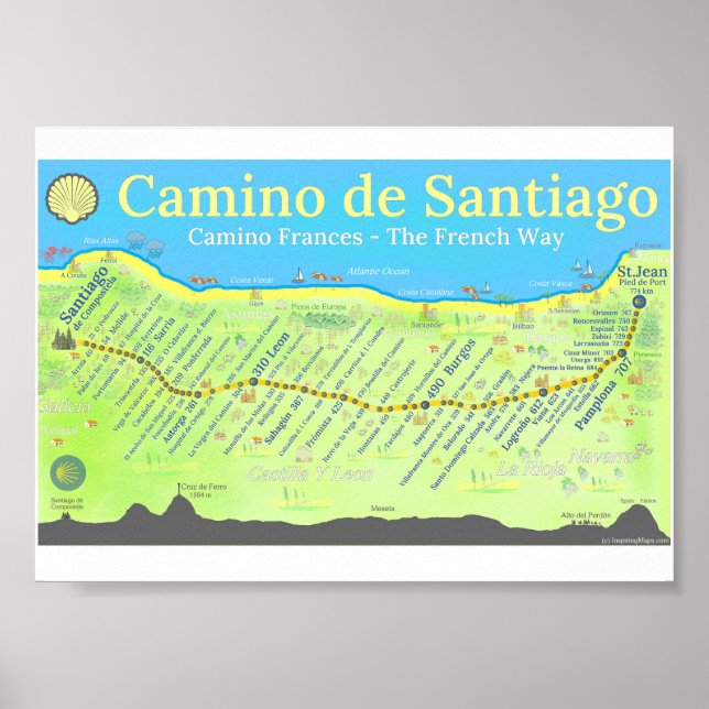 Póster Mapa del Camino de Santiago (Frente)