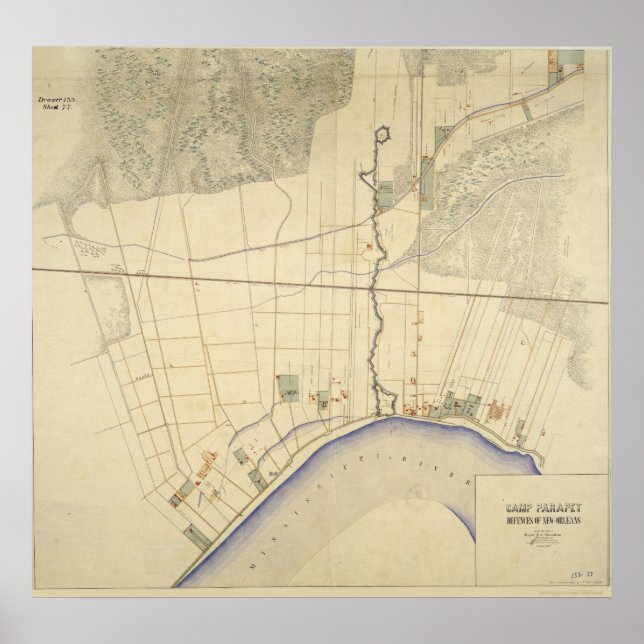 Póster Mapa del campamento Parapet Louisiana 1863-64 (Frente)