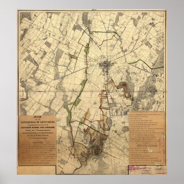 Póster Mapa del campo de batalla de Gettysburg (1898) (Frente)