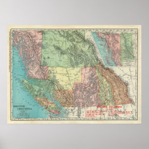 Póster Mapa del Canadá de la antigua Columbia Británica (