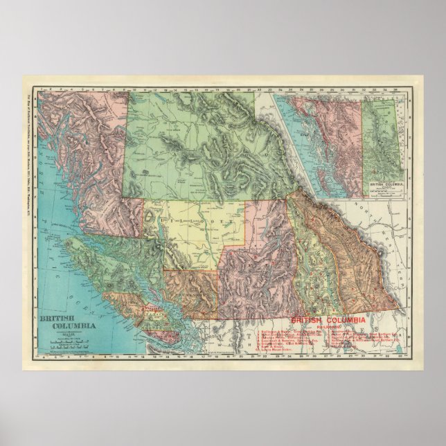 Póster Mapa del Canadá de la antigua Columbia Británica ( (Frente)