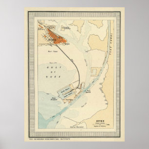 Póster Mapa del Canal Vintage de Suez (1922)