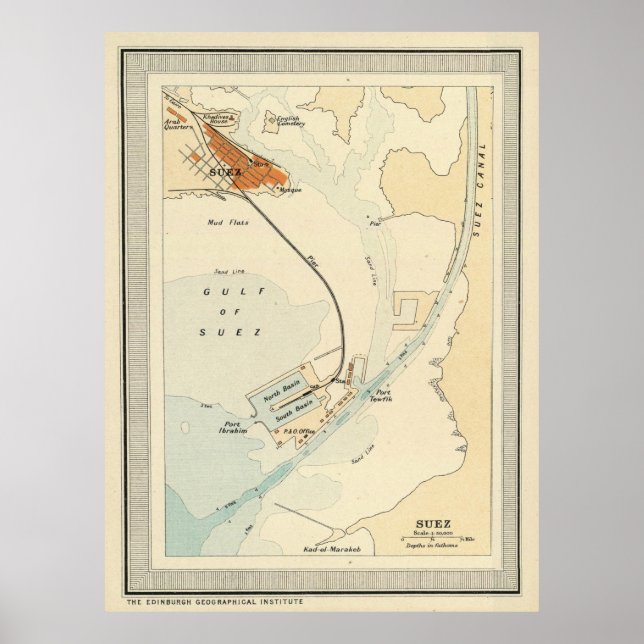 Póster Mapa del Canal Vintage de Suez (1922) (Frente)