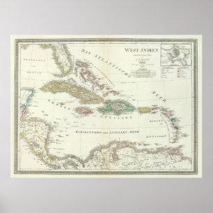 Póster Mapa del Caribe antiguo (1855)