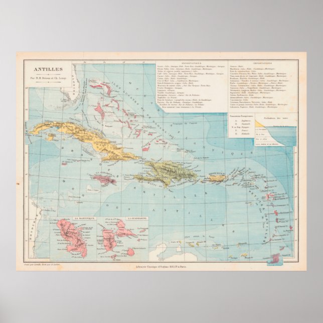 Póster Mapa del Caribe antiguo (1886) Islas de las Indias (Frente)
