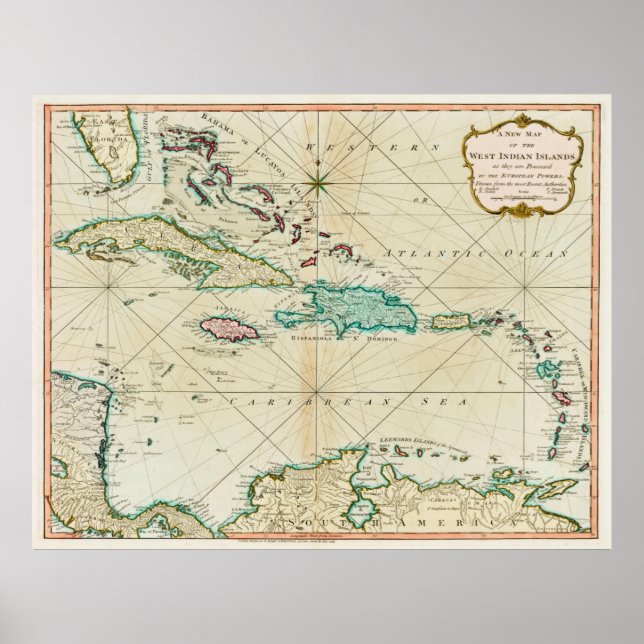 Póster Mapa del Caribe de época (1795) (Frente)