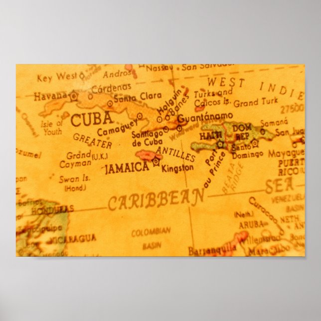 Póster Mapa del Caribe vintage (Frente)