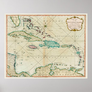Póster Mapa del Caribe Vintage (1795)