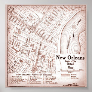 Póster Mapa del Centro de Nueva Orleans de 1920