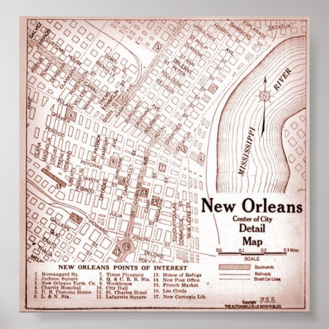 Póster Mapa del Centro de Nueva Orleans de 1920 (Frente)