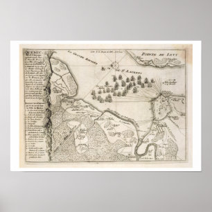 Póster Mapa del cerco de Quebec por la flota británica, 