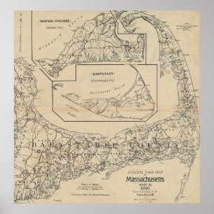 Póster Mapa del ciclista de Cape Cod del vintage (1893)
