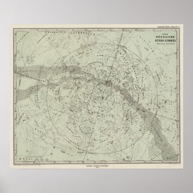 Póster Mapa del cielo nocturno del norte (Frente)