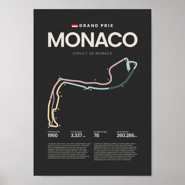 Póster Mapa del circuito del Gran Premio de Mónaco (Frente)