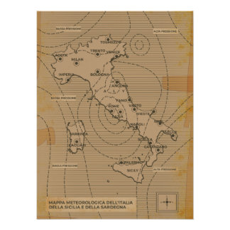 Póster Mapa del clima vintage de Italia, Scilly y Cerdeña