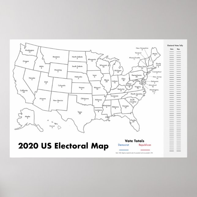 Póster Mapa del Colegio Electoral de los Estados Unidos (Frente)