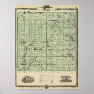 Póster Mapa del condado de Adair, estado de Iowa