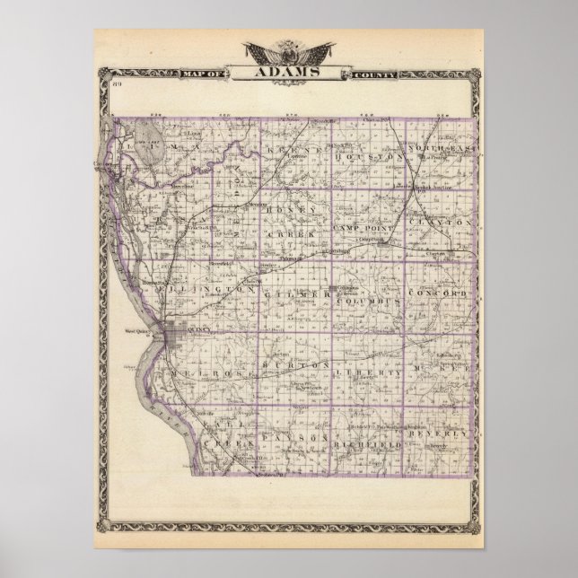Póster Mapa del condado de Adams (Frente)