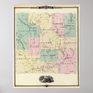 Póster Mapa del condado de Barron, estado de Wisconsin