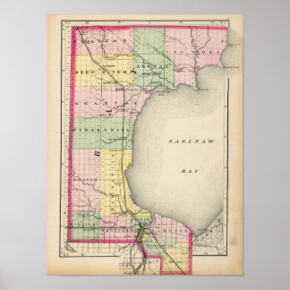 Póster Mapa del condado de Bay, Michigan