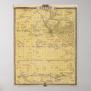 Póster Mapa del condado de Benton, estado de Iowa