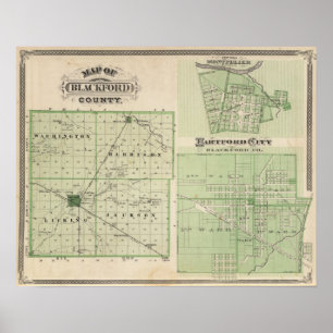 Póster Mapa del condado de Blackford con Montpelier