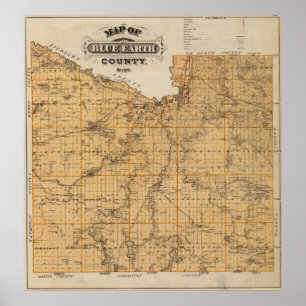 Póster Mapa del condado de Blue Earth, Minnesota