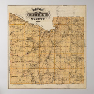 Póster Mapa del condado de Blue Earth, Minnesota