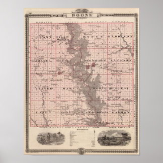 Póster Mapa del condado de Boone, estado de Iowa