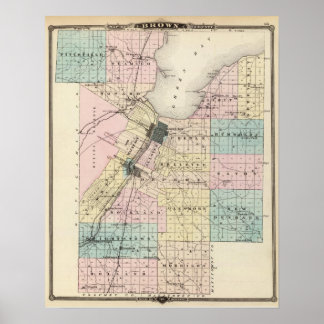 Póster Mapa del condado de Brown, estado de Wisconsin